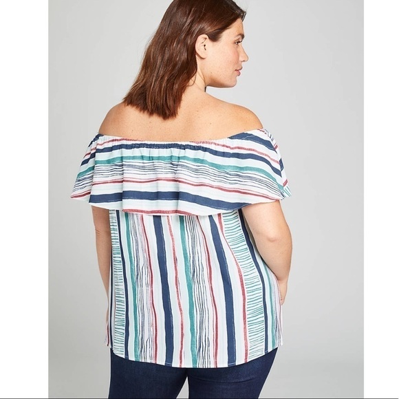 Lane Bryant Striped Off-The-Shoulder Top 14/16 - Picture 2 of 7